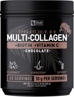 Zeal Naturals Premium Multi Collagen Peptides Protein Powder with Vitamin C, Biotin, Hyaluronic Acid, for Hair Skin and Nails - Marine, Bovine, Chicken & Eggshell Zeal Naturals protein powder